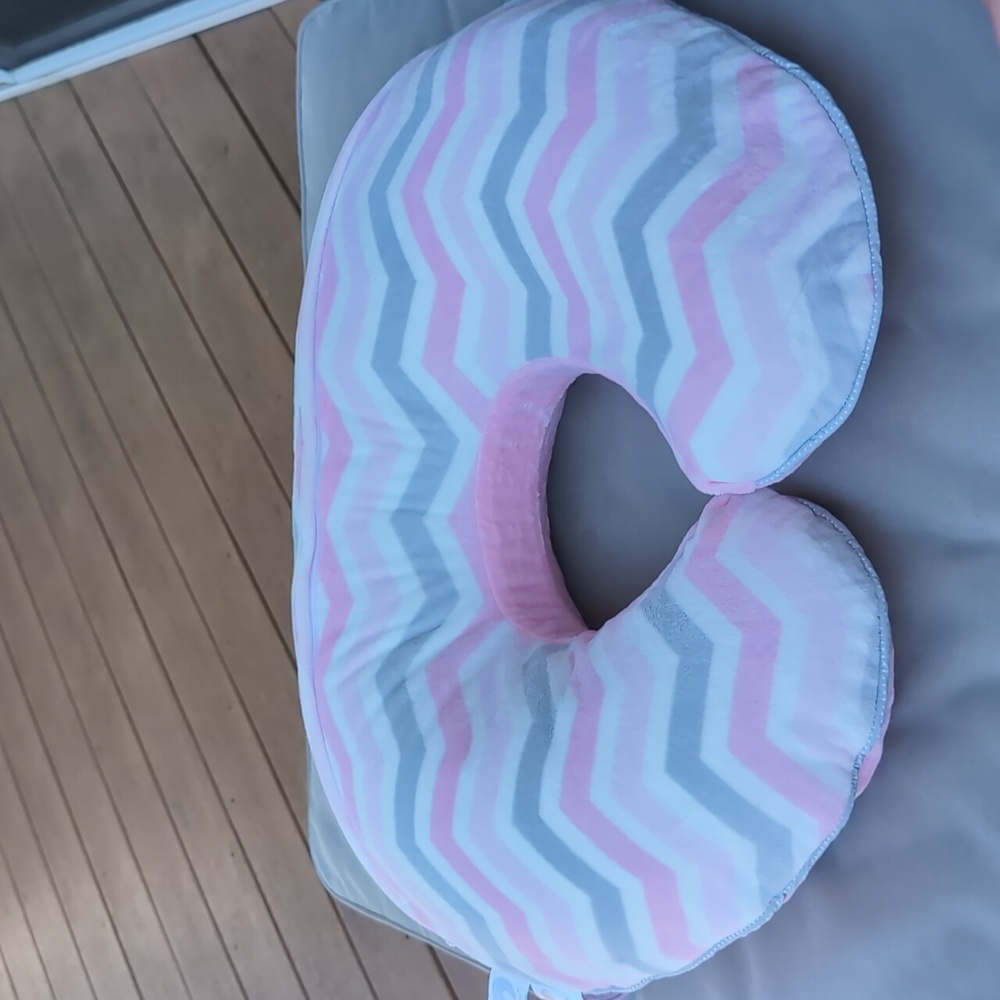 Boppy  Baby Pillow Pink and Gray Chevron Design With Second Navy And Gray Cover